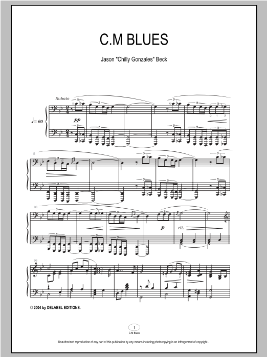 Chilly Gonzales C.M Blues sheet music notes and chords arranged for Piano Solo