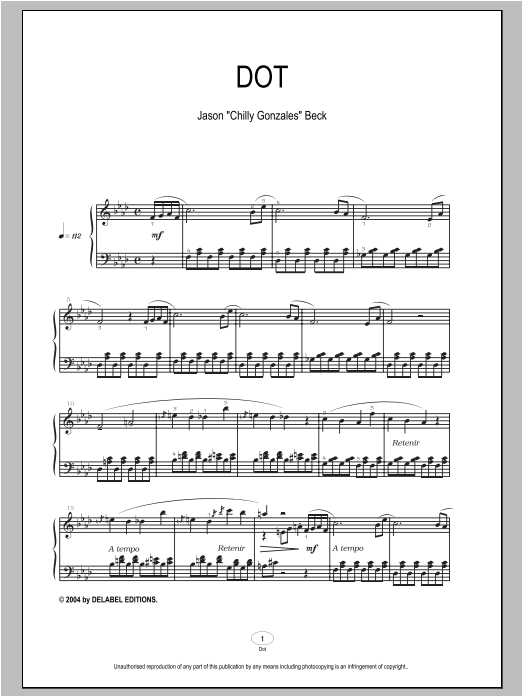 Chilly Gonzales Dot sheet music notes and chords arranged for Piano Solo