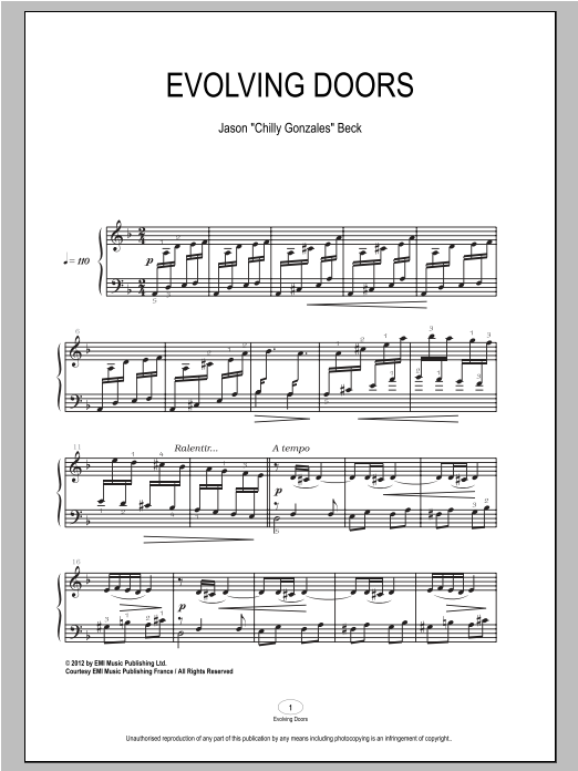 Chilly Gonzales Evolving Doors sheet music notes and chords arranged for Piano Solo