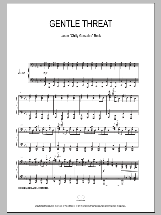Chilly Gonzales Gentle Threat sheet music notes and chords arranged for Piano Solo