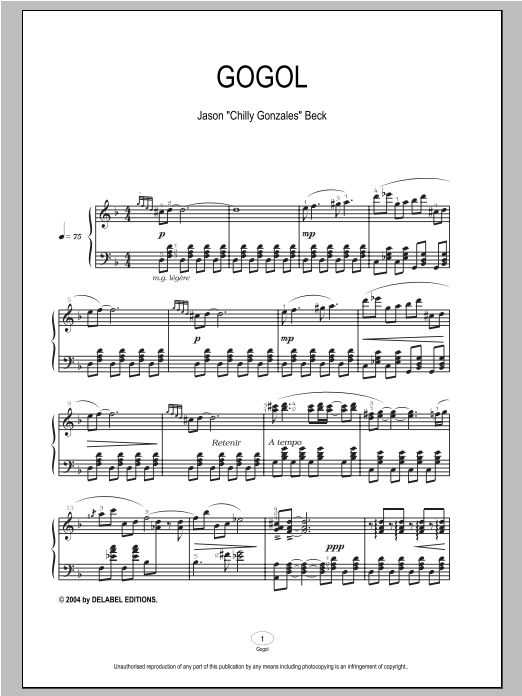 Chilly Gonzales Gogol sheet music notes and chords arranged for Piano Solo