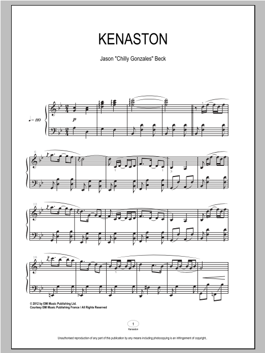 Chilly Gonzales Kenaston sheet music notes and chords arranged for Piano Solo