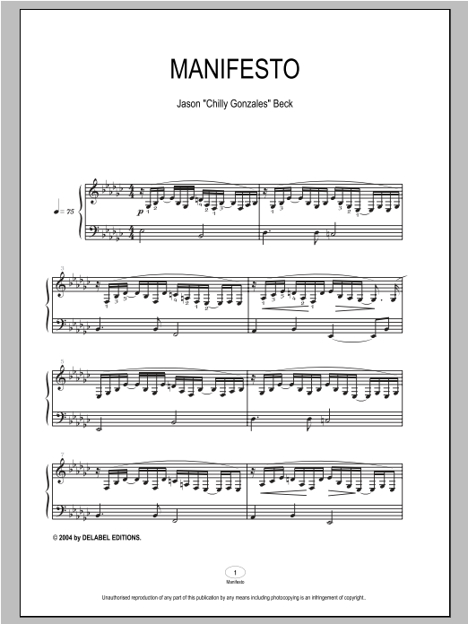 Chilly Gonzales Manifesto sheet music notes and chords arranged for Piano Solo