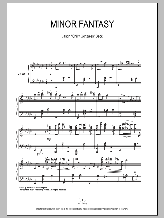 Chilly Gonzales Minor Fantasy sheet music notes and chords arranged for Piano Solo