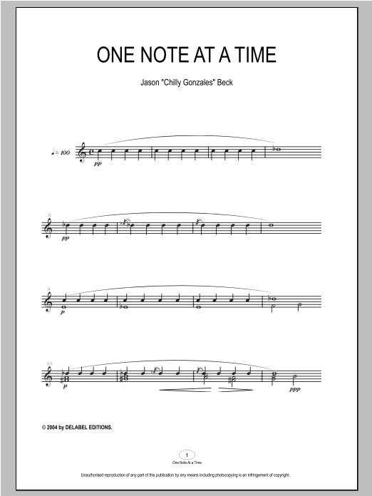 Chilly Gonzales One Note At A Time sheet music notes and chords arranged for Piano Solo