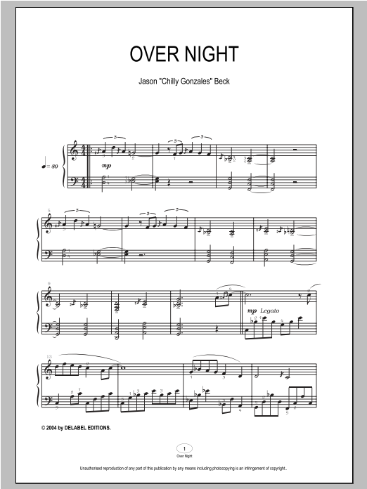 Chilly Gonzales Over Night sheet music notes and chords arranged for Piano Solo