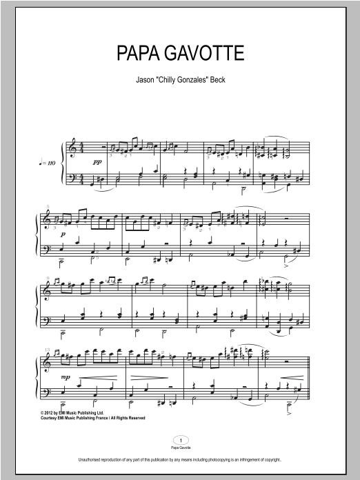 Chilly Gonzales Papa Gavotte sheet music notes and chords arranged for Piano Solo