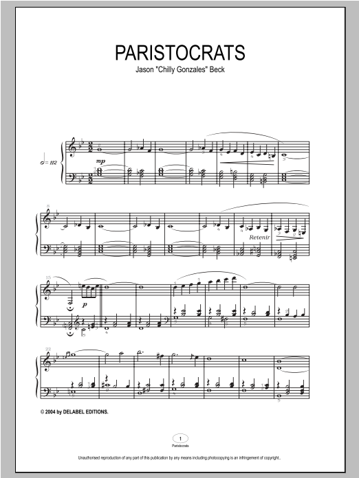 Chilly Gonzales Paristocrats sheet music notes and chords arranged for Piano Solo