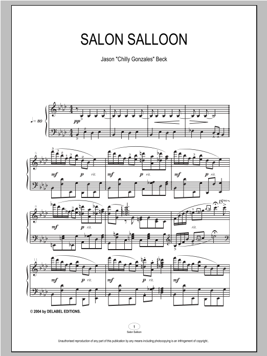 Chilly Gonzales Salon Salloon sheet music notes and chords arranged for Piano Solo
