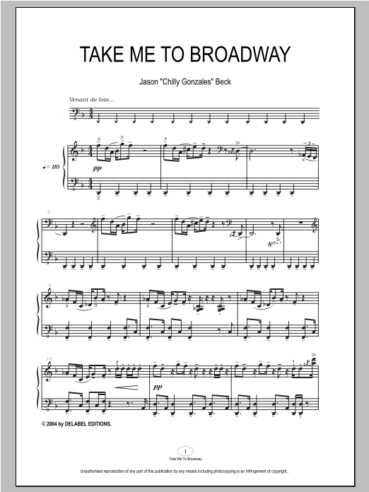 Chilly Gonzales Take Me To Broadway sheet music notes and chords arranged for Piano Solo
