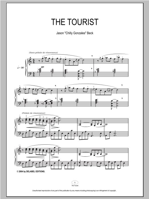 Chilly Gonzales The Tourist sheet music notes and chords arranged for Piano Solo