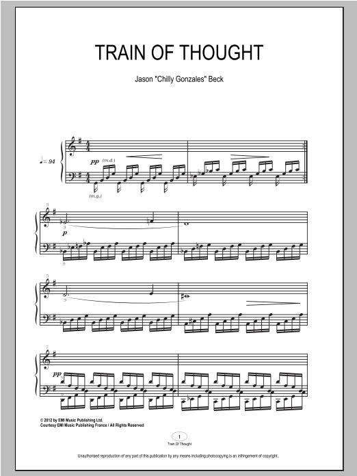 Chilly Gonzales Train Of Thought sheet music notes and chords arranged for Piano Solo
