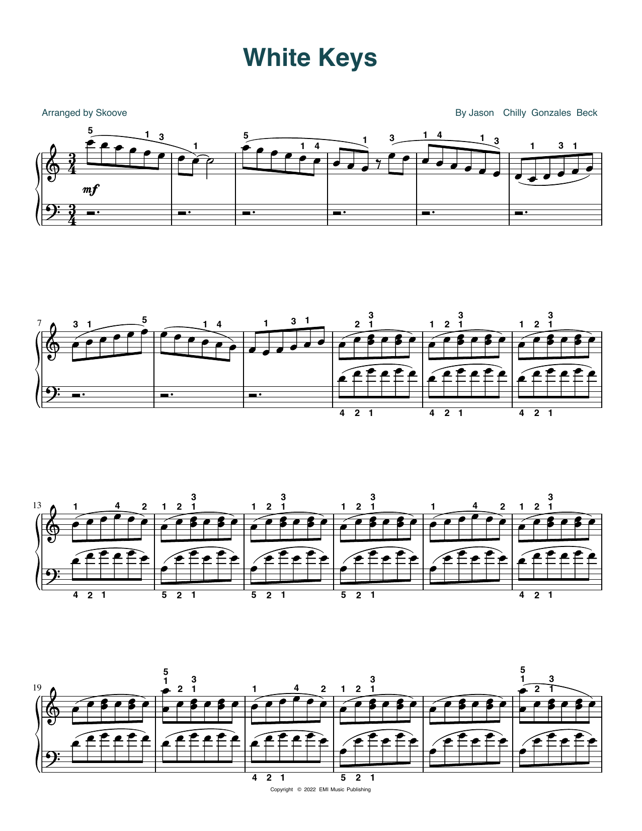 Chilly Gonzales White Keys (arr. Skoove) sheet music notes and chords arranged for Piano Solo