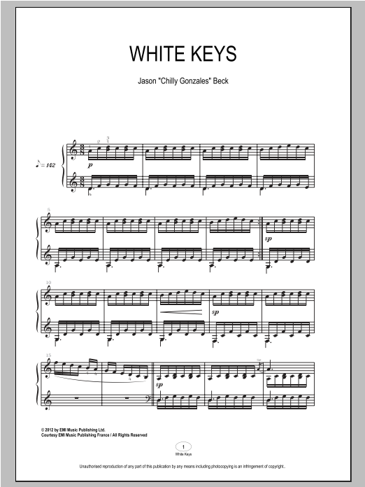 Chilly Gonzales White Keys sheet music notes and chords arranged for Piano Solo