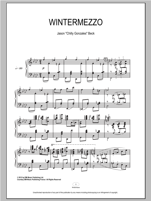 Chilly Gonzales Wintermezzo sheet music notes and chords arranged for Piano Solo