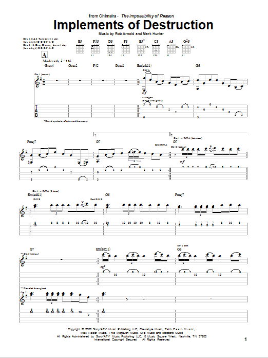 Chimaira Implements Of Destruction sheet music notes and chords arranged for Guitar Tab