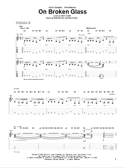 Chimaira On Broken Glass sheet music notes and chords arranged for Guitar Tab