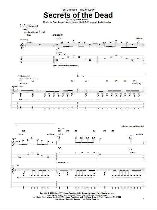 Chimaira Secrets Of The Dead sheet music notes and chords arranged for Guitar Tab