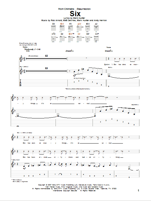 Chimaira Six sheet music notes and chords arranged for Guitar Tab