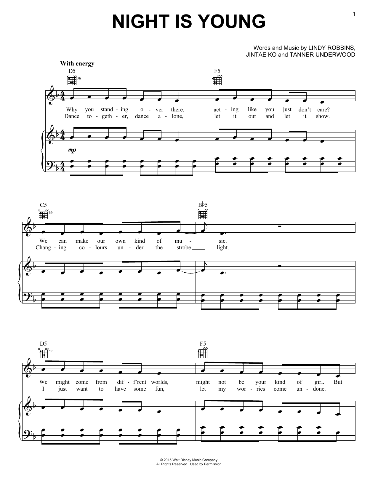 China Anne McClain Night Is Young (from Disney's Descendants) sheet music notes and chords arranged for Piano, Vocal & Guitar Chords (Right-Hand Melody)