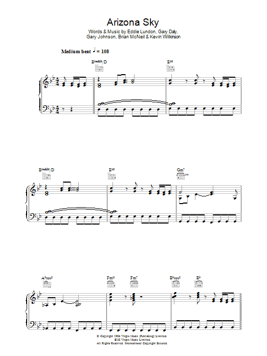 China Crisis Arizona Sky sheet music notes and chords arranged for Piano, Vocal & Guitar Chords