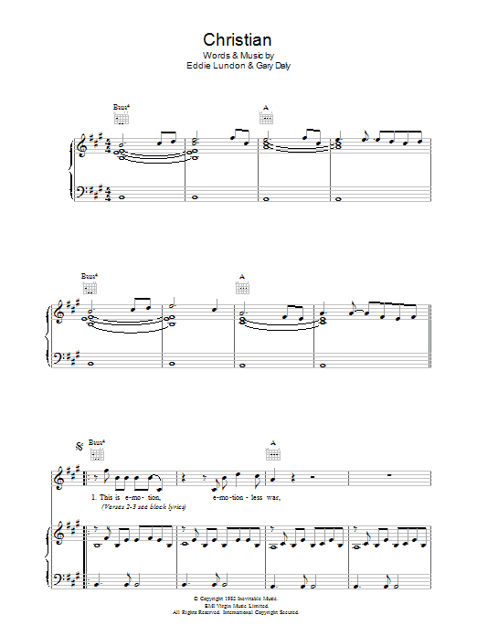 China Crisis Christian sheet music notes and chords arranged for Piano, Vocal & Guitar Chords
