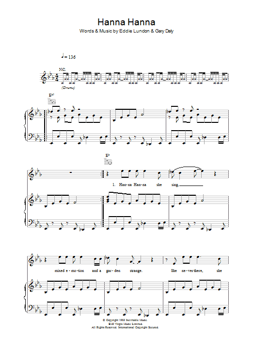China Crisis Hanna Hanna sheet music notes and chords arranged for Piano, Vocal & Guitar Chords