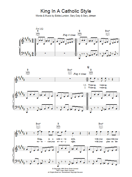China Crisis King In A Catholic Style sheet music notes and chords arranged for Piano, Vocal & Guitar Chords