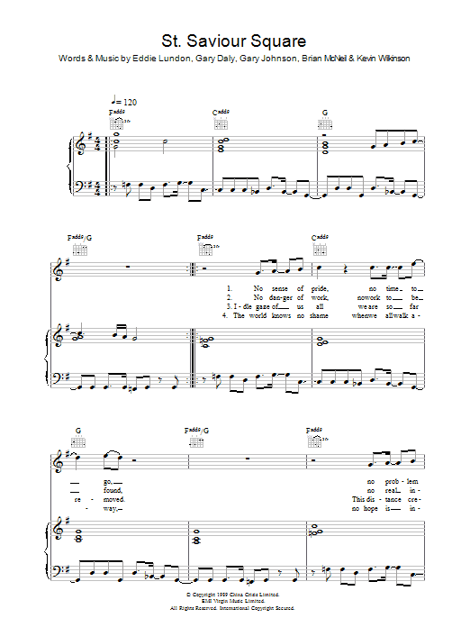 China Crisis St. Saviour Square sheet music notes and chords arranged for Piano, Vocal & Guitar Chords