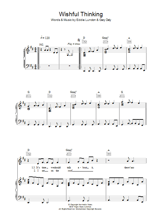 China Crisis Wishful Thinking sheet music notes and chords arranged for Piano, Vocal & Guitar Chords