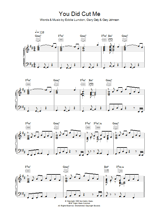 China Crisis You Did Cut Me sheet music notes and chords arranged for Piano, Vocal & Guitar Chords