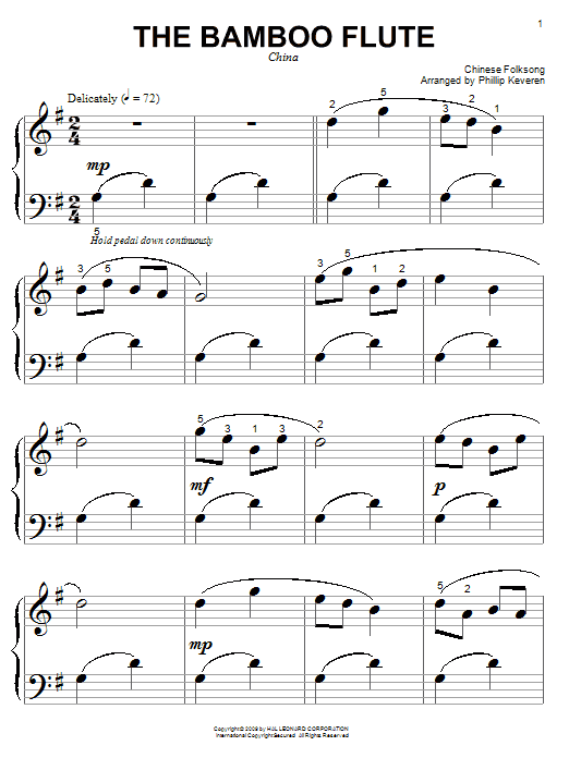 Chinese Folksong The Bamboo Flute (arr. Phillip Keveren) sheet music notes and chords arranged for Big Note Piano