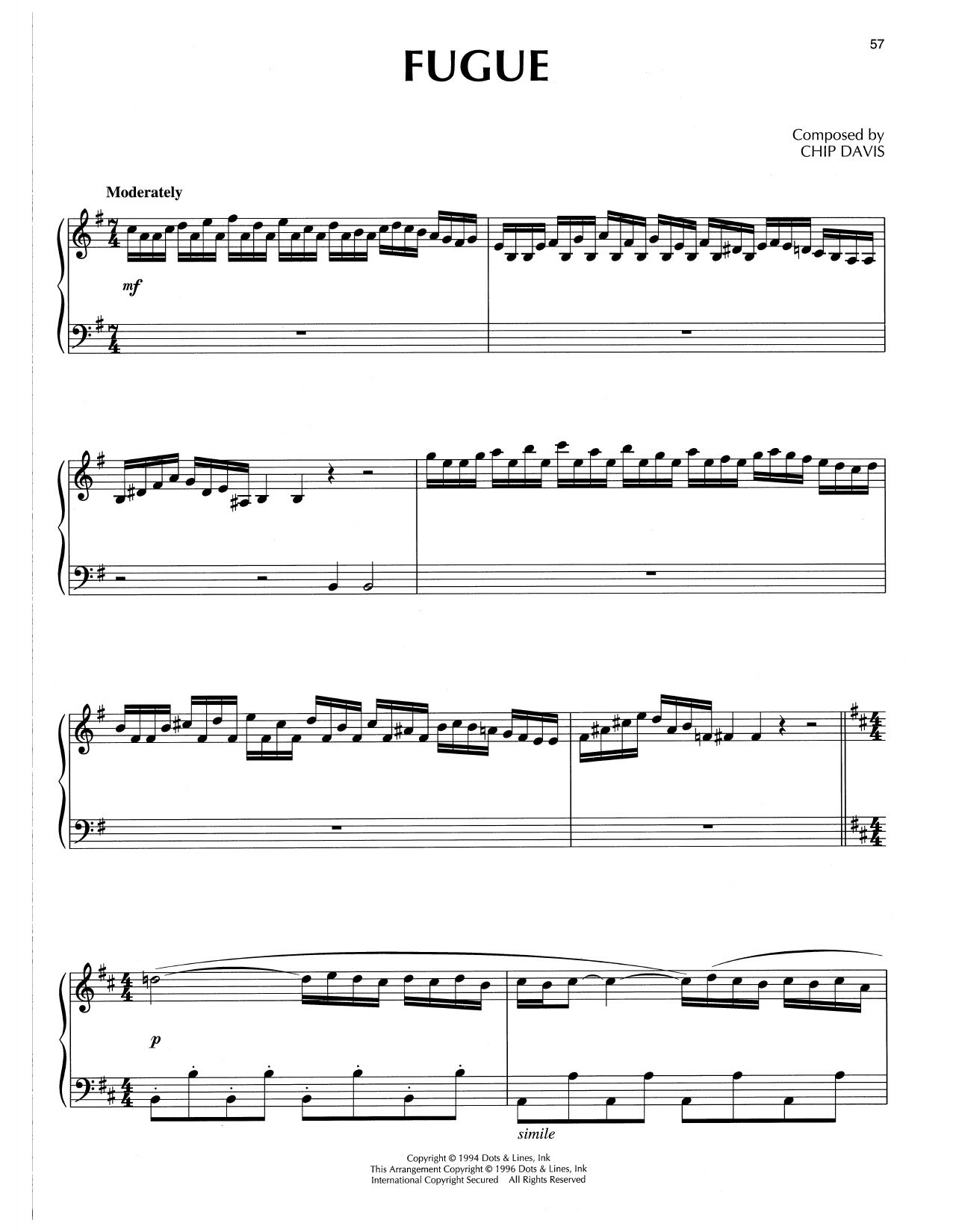 Chip Davis Fugue sheet music notes and chords arranged for Piano Solo