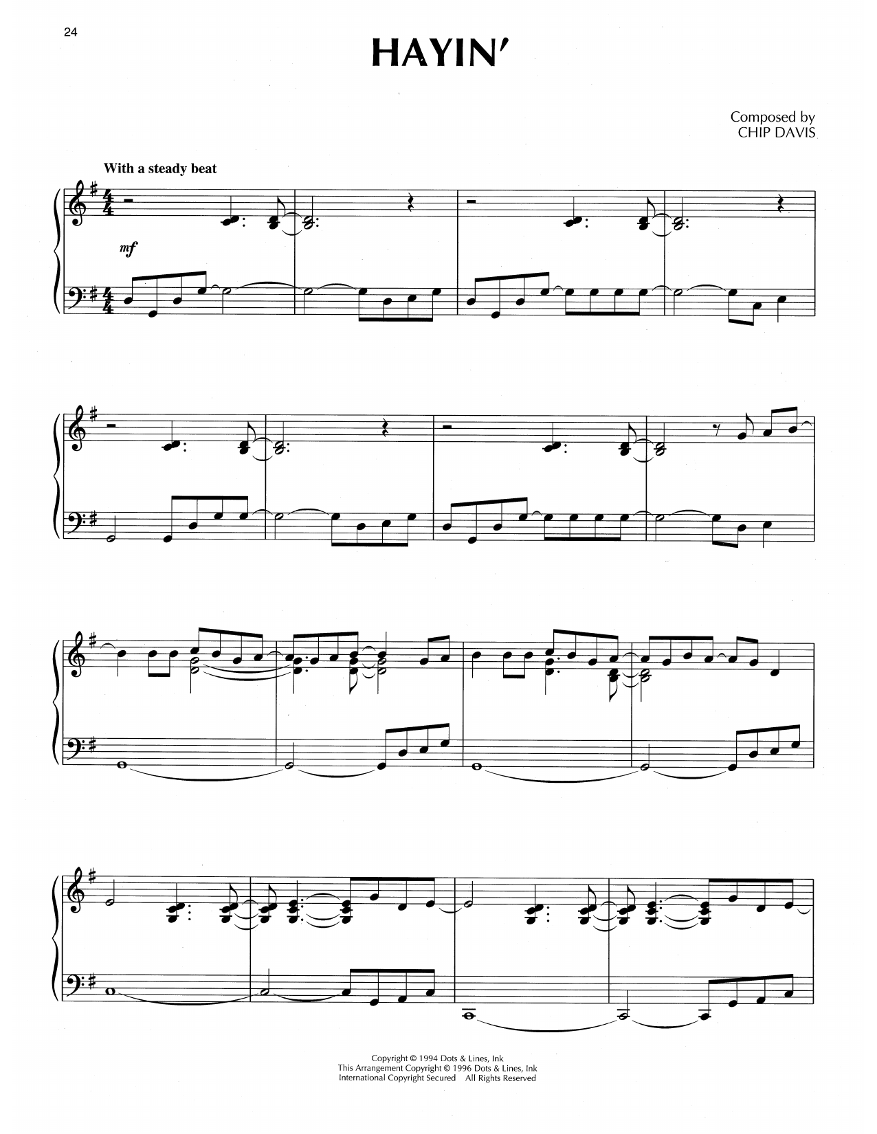 Chip Davis Hayin' sheet music notes and chords arranged for Piano Solo