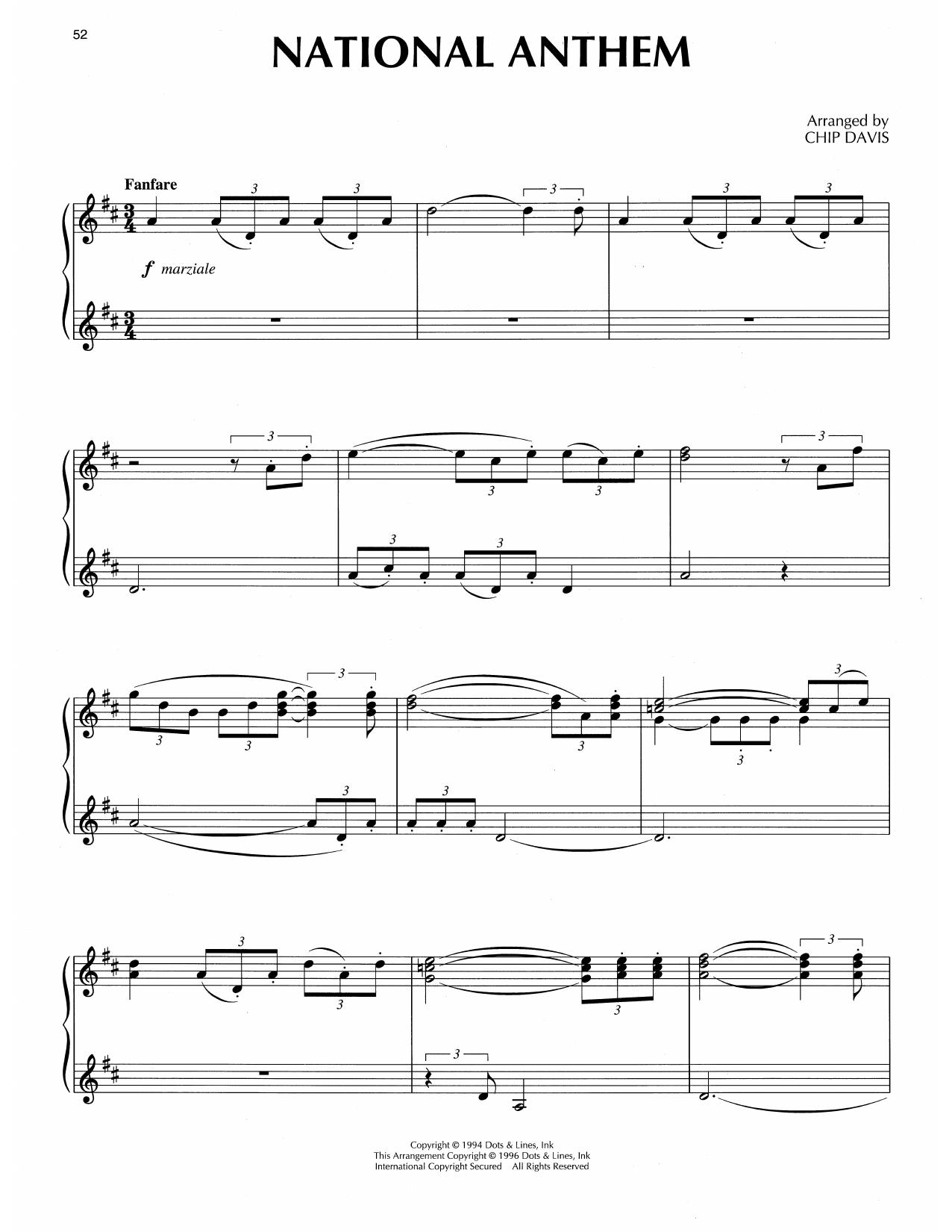 Chip Davis National Anthem sheet music notes and chords arranged for Piano Solo