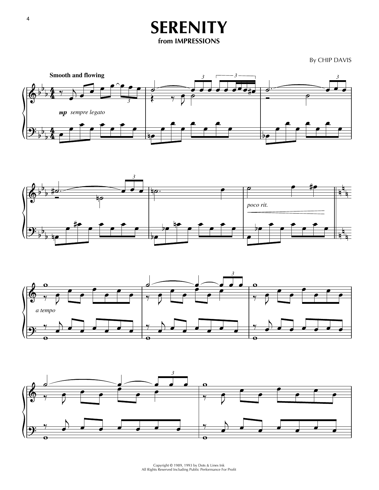 Chip Davis Serenity sheet music notes and chords arranged for Piano Solo