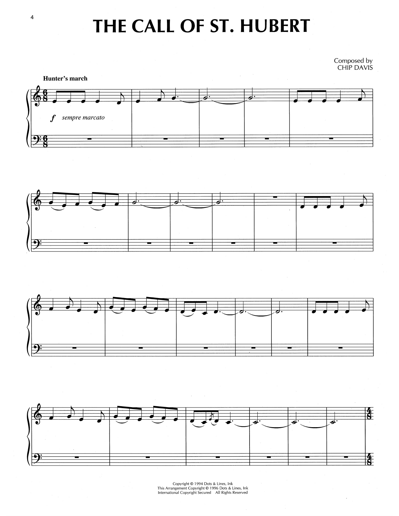 Chip Davis The Call Of St. Hubert sheet music notes and chords arranged for Piano Solo