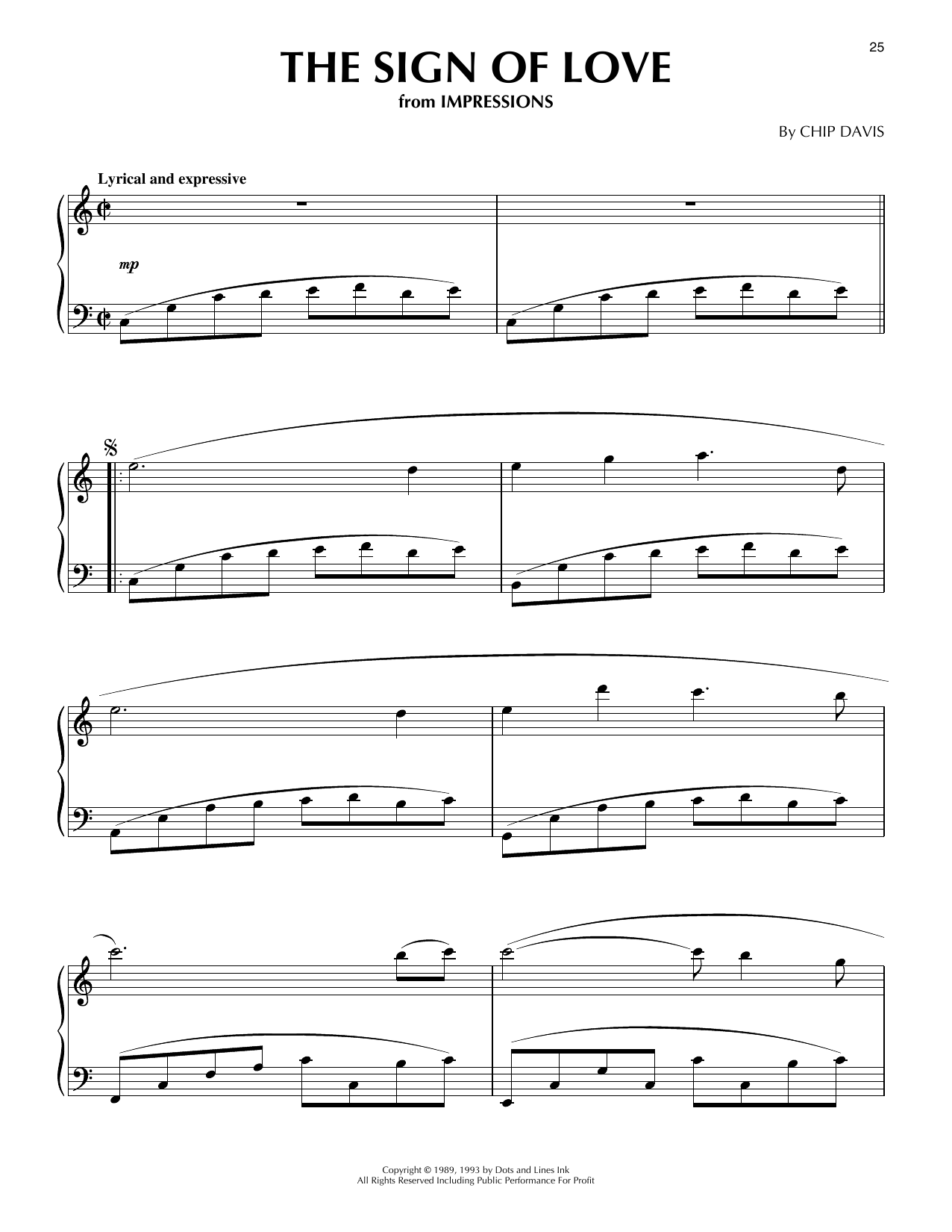 Chip Davis The Sign Of Love sheet music notes and chords arranged for Piano Solo