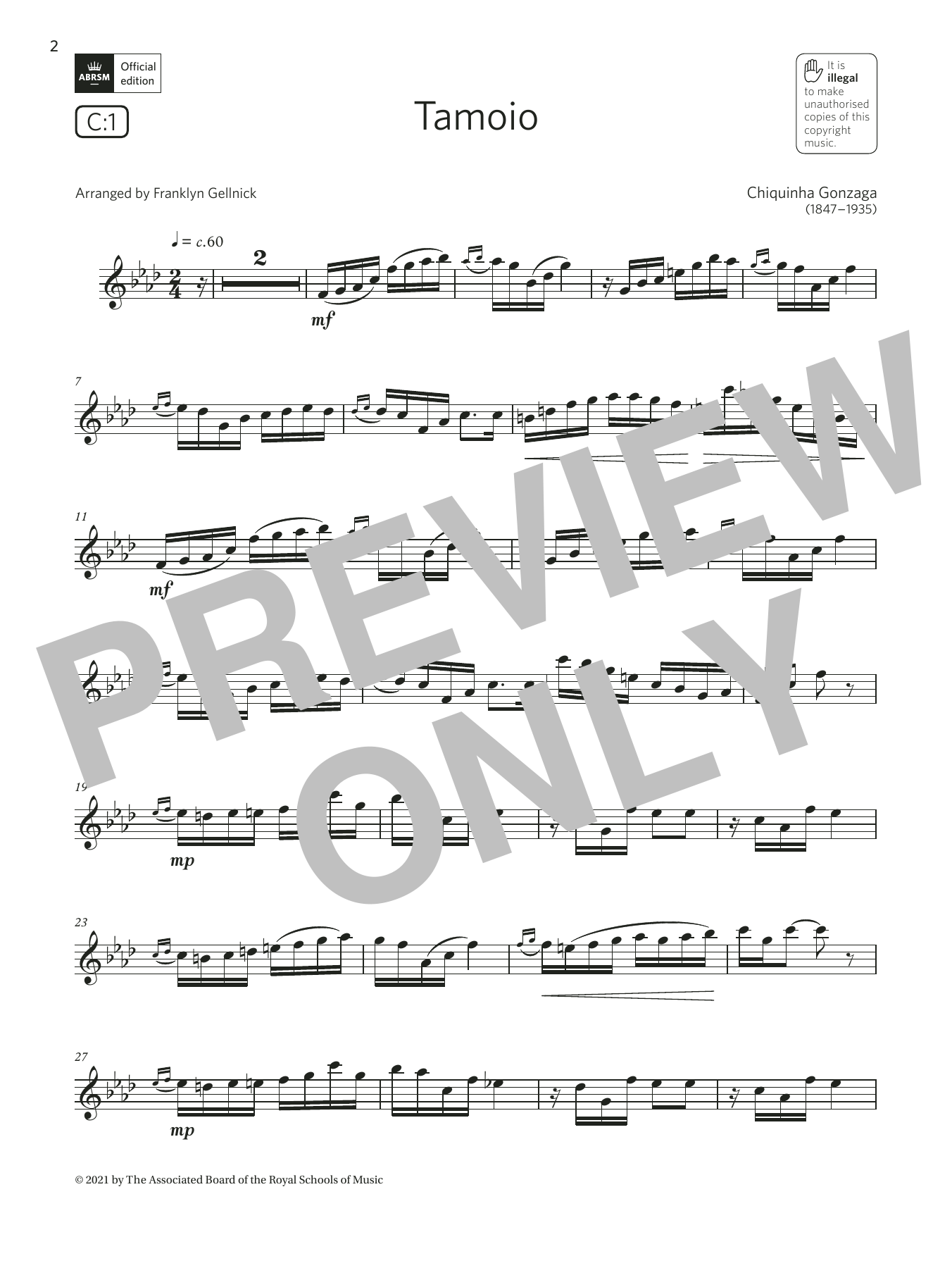 Chiquinha Gonzaga Tamoio  (Grade 6 List C1 from the ABRSM Clarinet syllabus from 2022) sheet music notes and chords arranged for Clarinet Solo