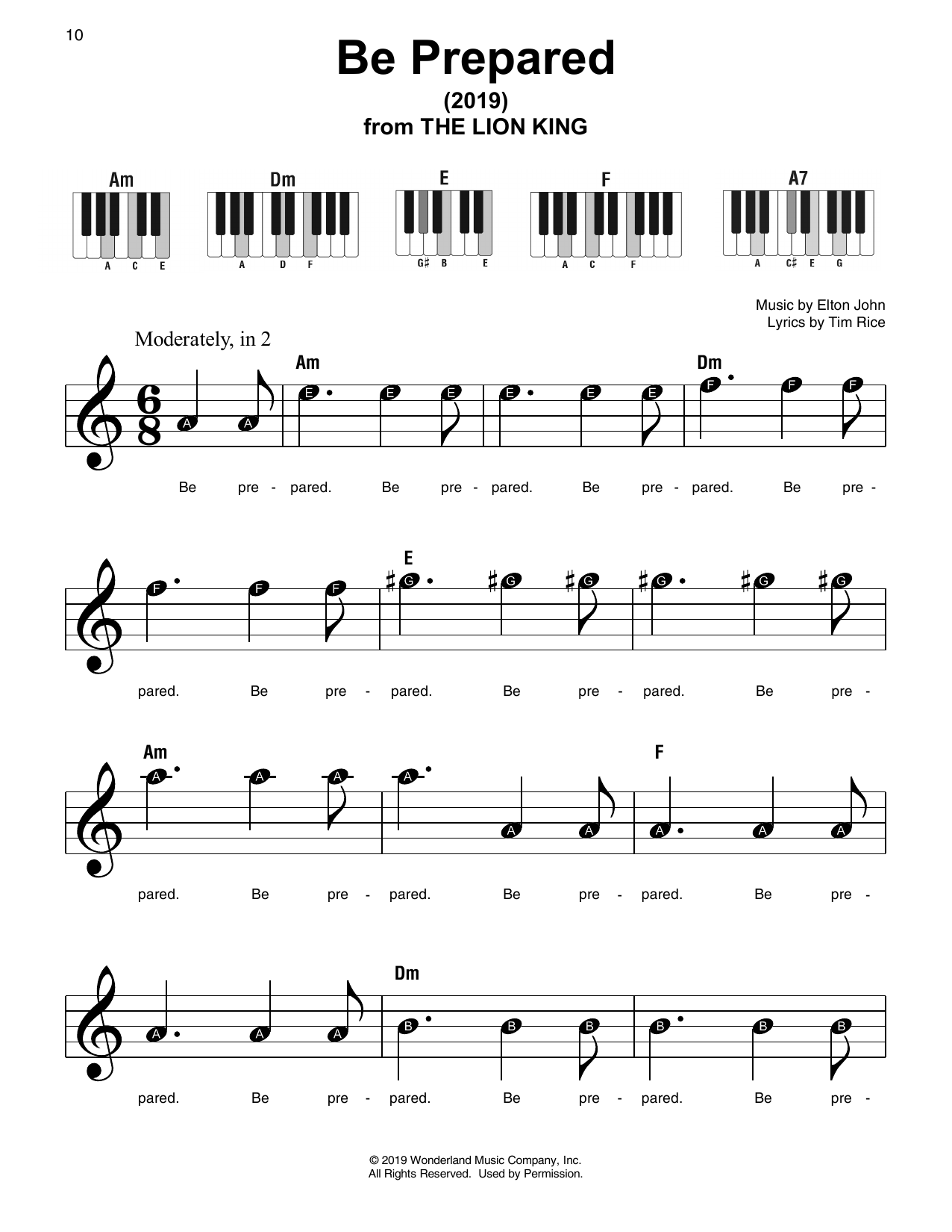 Chiwetel Ejiofor Be Prepared (from The Lion King 2019) sheet music notes and chords arranged for Easy Piano