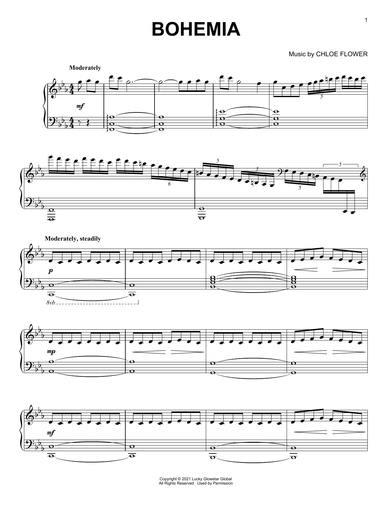 Chloe Flower Bohemia sheet music notes and chords arranged for Piano Solo