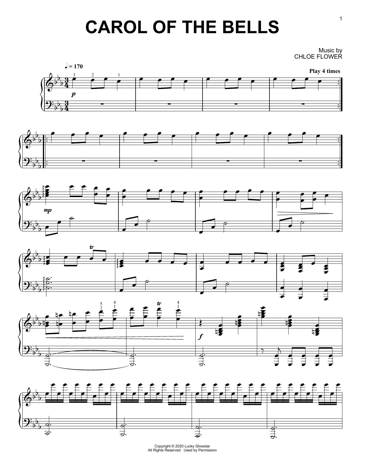 Chloe Flower Carol Of The Bells sheet music notes and chords arranged for Piano Solo