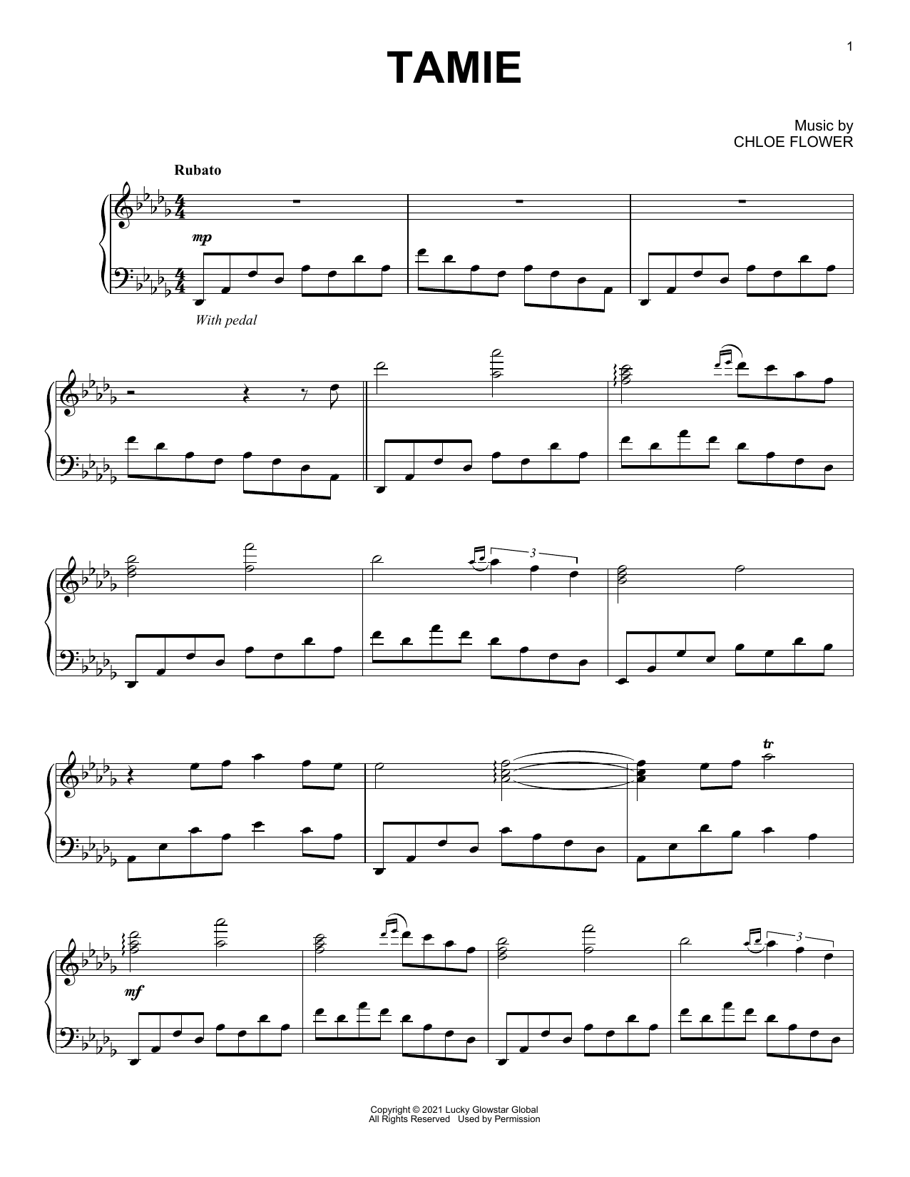 Chloe Flower Tamie sheet music notes and chords arranged for Piano Solo