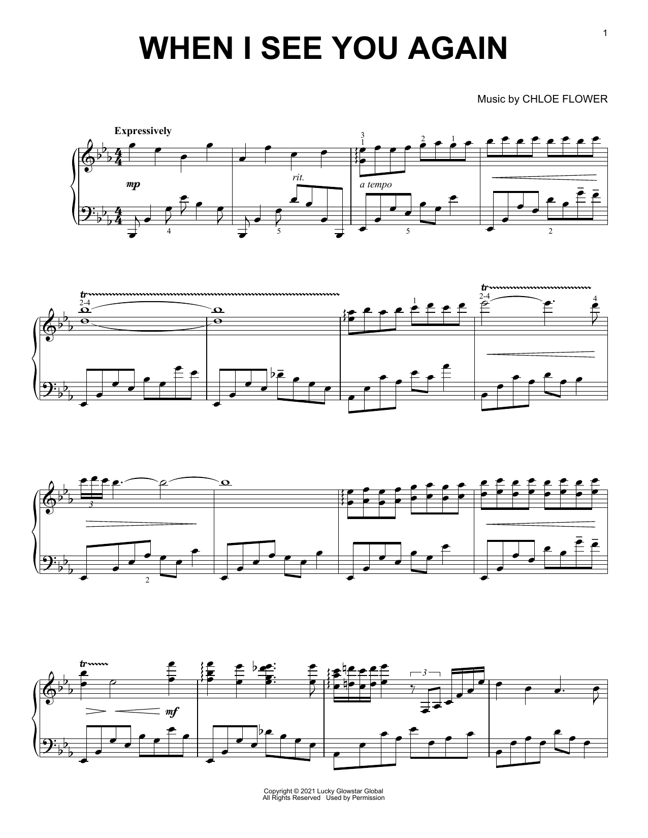Chloe Flower When I See You Again sheet music notes and chords arranged for Piano Solo