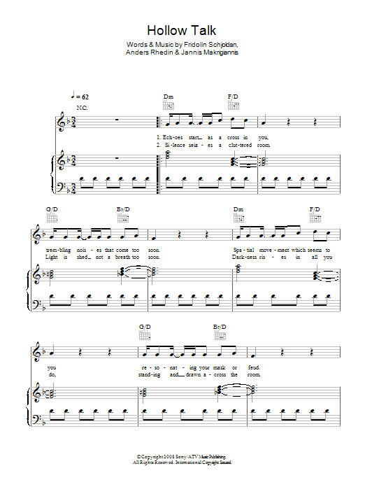 Choir Of Young Believers Hollow Talk sheet music notes and chords arranged for Piano, Vocal & Guitar Chords