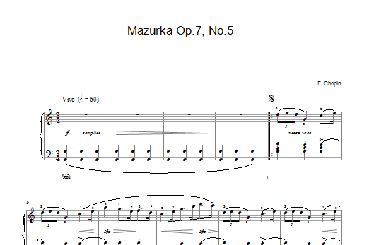 Chopin Mazurka Op 7 No 5 sheet music notes and chords arranged for Piano Solo