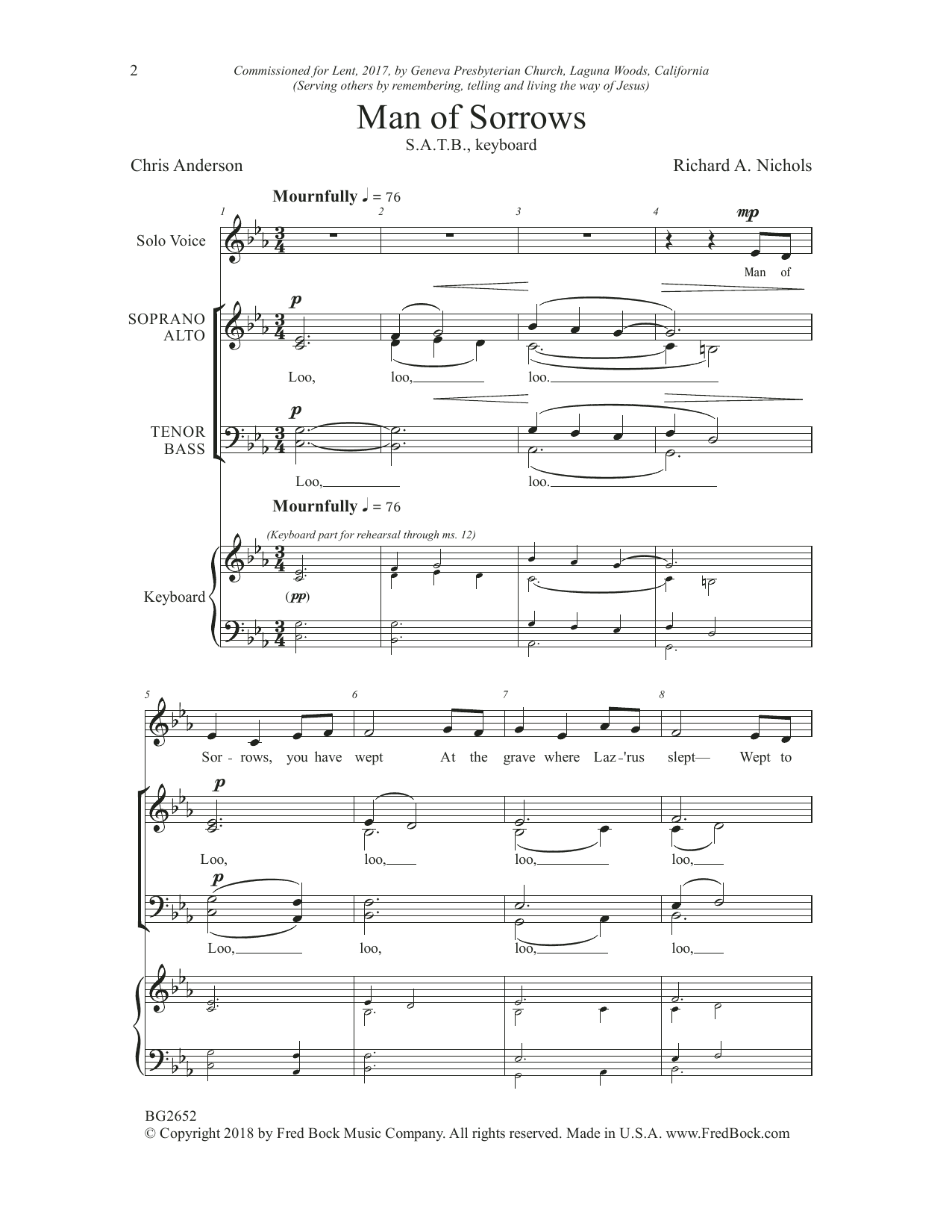 Chris Anderson Man of Sorrows sheet music notes and chords arranged for SATB Choir