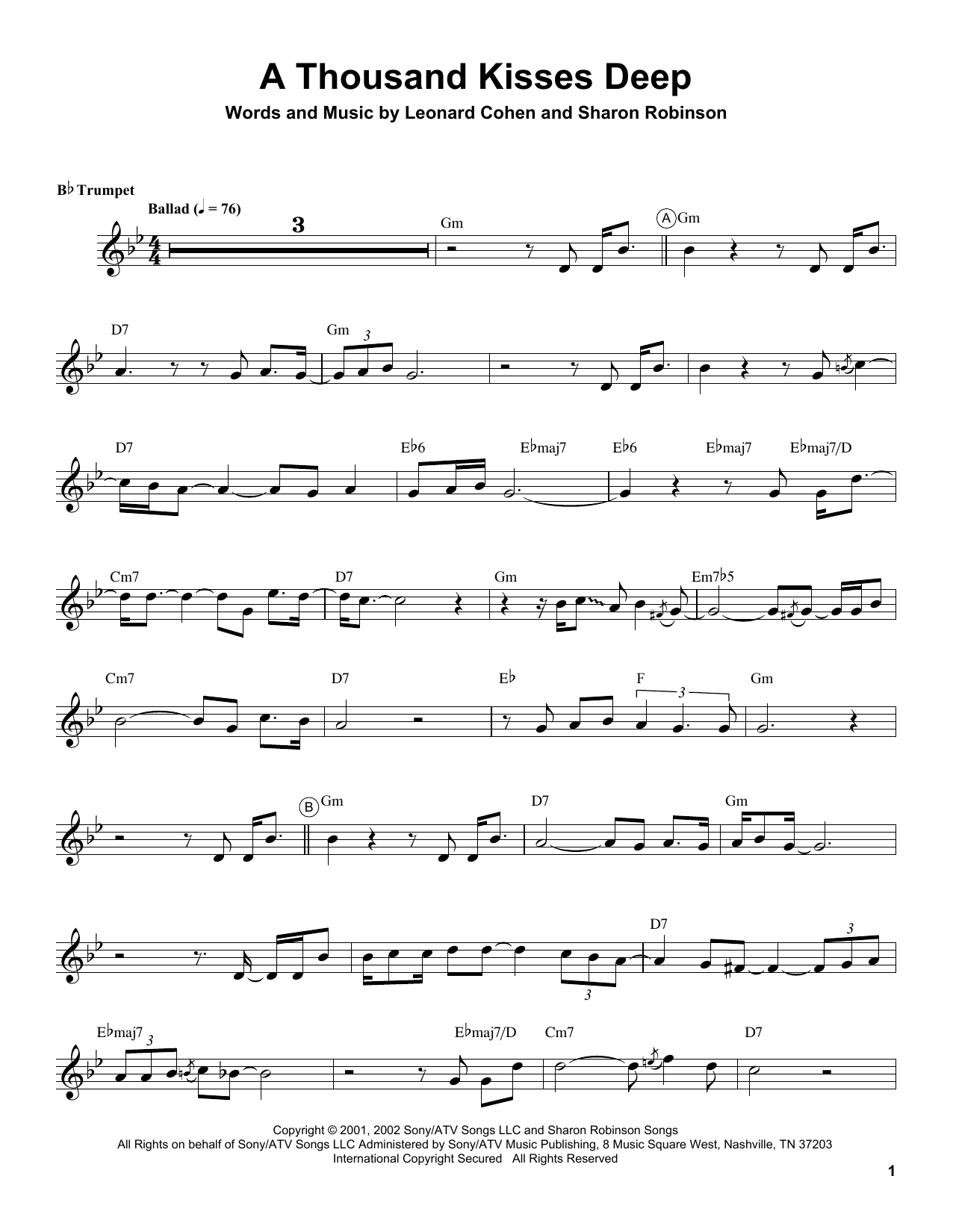 Chris Botti A Thousand Kisses Deep sheet music notes and chords arranged for Trumpet Transcription