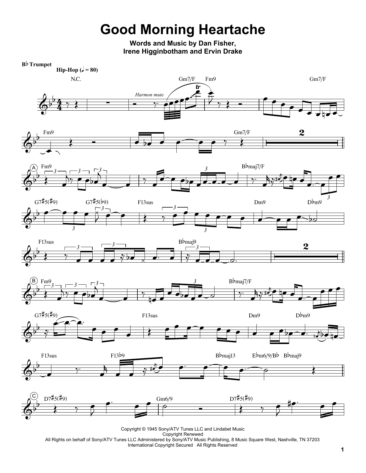 Chris Botti Good Morning Heartache sheet music notes and chords arranged for Trumpet Transcription