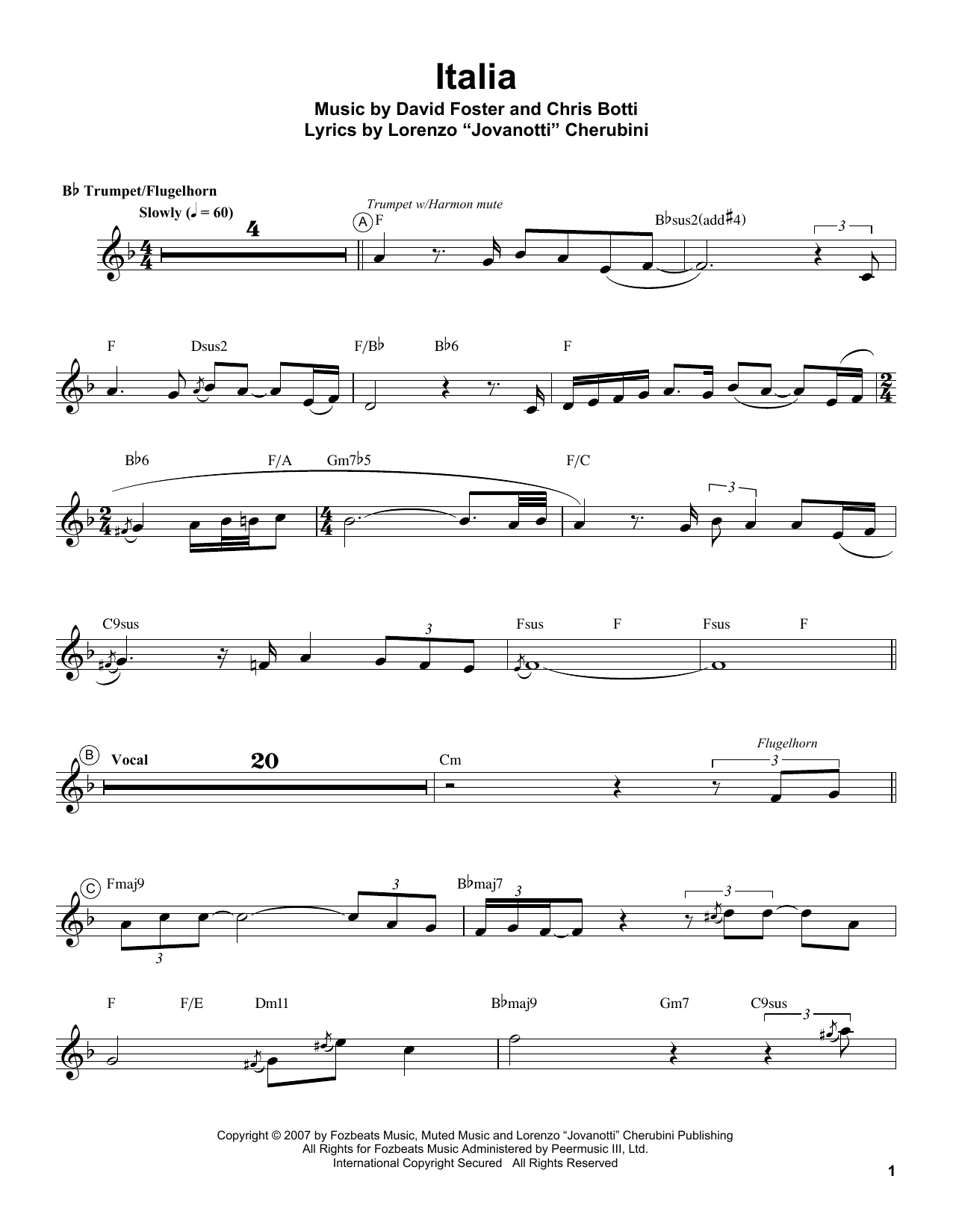 Chris Botti Italia sheet music notes and chords arranged for Trumpet Transcription